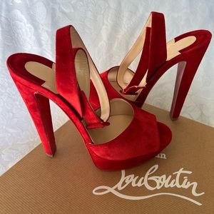 BNIB Christian Louboutin Red Veau Velour Lou Lou Dancing Strap Up Sandal Size 39